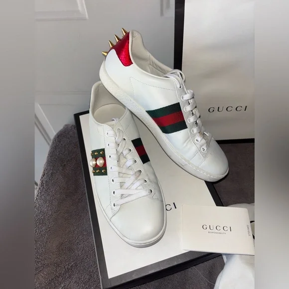 Gucci Ace pearl studded sneakers size 37.5 EU - Picture 2 of 10